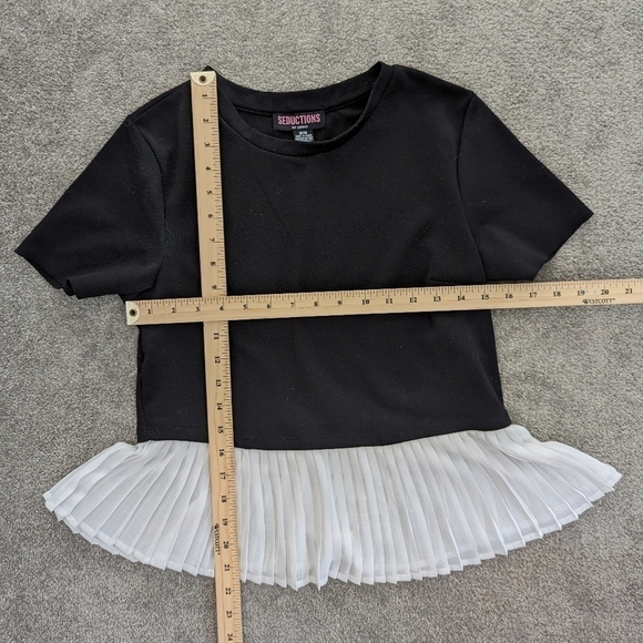 SEDUCTIONS white frill black short sleeve blouse tshirt Medium - Picture 6 of 8
